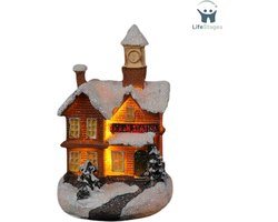LifeStages - Kerstdorp Basis - Kersthuis met Verlichting - Kersthuisjes - Bureauversiering Miniatuur - LED, Mini, Hars Feeënhuis - Winterlandschap - Poppenhuis Feeëntuin Decoratie - Feest en Kerstdecoratie