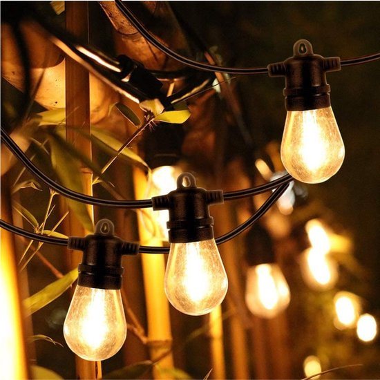 SHINE - LED Lichtsnoer buiten - Lichtslinger op Zonne-energie - Tuinverlichting - Waterdichte Solar Led Prikkabel - Feestverlichting - Lampjes slinger - Vintage Basic Sfeerverlichting - 15 Led E27 Lampen met Afstandsbediening - 15 Meter