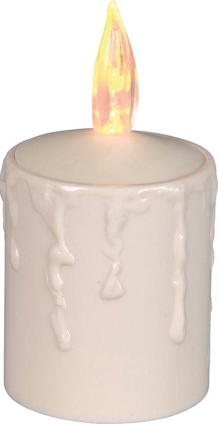 Star Trading LED-kaars Paula voor buiten vanStar Trading, kaarslicht warm wit met timer, op batterijen werkende kerstdecoratie van kunststof in beige, hoogte: 11,5 cm