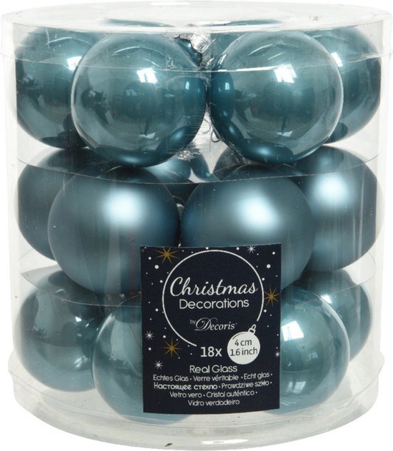 18x stuks kleine kerstballen ijsblauw (blue dawn) van glas 4 cm - mat/glans - Kerstboomversiering