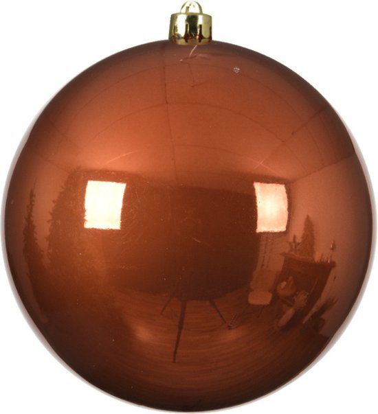 1x stuks kunststof kerstballen terra bruin 20 cm - glans - Onbreekbare plastic kerstballen