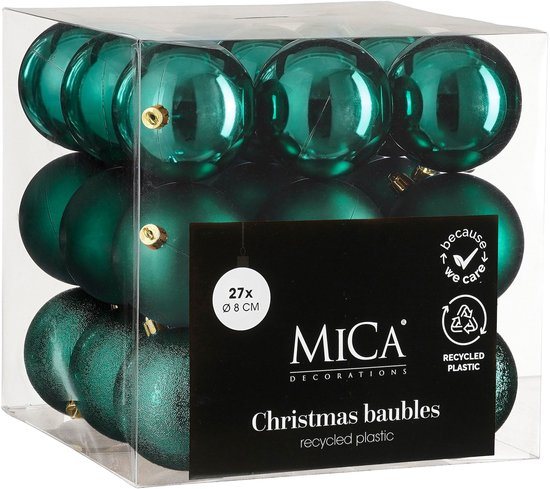 Mica Decorations Kerstballen Set - 27 Stuks - Ø8 cm - Onbreekbaar - Petrol