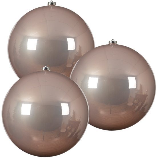 Decoris Kerstbal - 3x - lichtroze - groot - 20 cm - kunststof - glans - kerstversiering