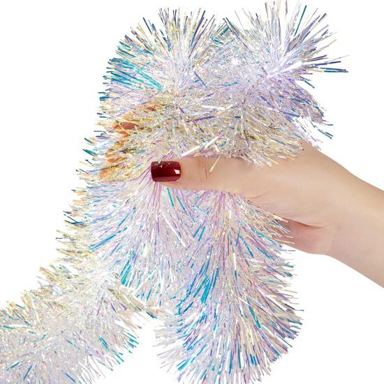Lametta slinger - Klatergoud slinger - Kerstboom versieren - Iriserende look - 78 m x 76 cm - Kristal