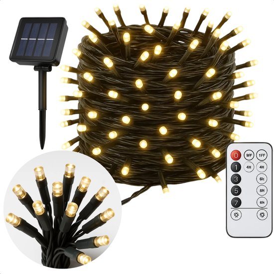 Lomera Solar Led Verlichting - USB Oplaadbaar - Afstandsbediening - Warm Wit - 240 LED - Lichtsnoer Buiten - Zonne-Energie Tuinlamp - Sfeerverlichting - Timer Functie - Oplaadbare Batterij - Kerstlampjes - Kerstboomverlichting - Kerstverlichting