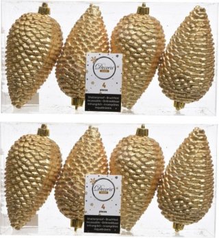 12x Gouden dennenappels kerstballen 12 cm - Glitter - Onbreekbare plastic kerstballen - Kerstboomversiering goud