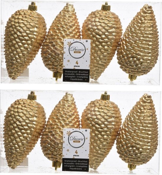 12x Gouden dennenappels kerstballen 12 cm - Glitter - Onbreekbare plastic kerstballen - Kerstboomversiering goud