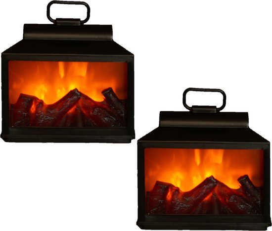 Anna's Collection Sfeerhaard - 2x stuks - mini - LED - zwart - 18x9x16 cm - Woondecoratie/kerstversiering verlichting