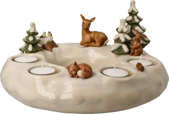 Goebel - Kerst | Windlicht Adventskrans winterbos | Aardewerk - 27cm - theelicht - waxinelicht houder