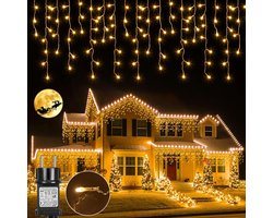 MUPOO Warm Wit IJspegel verlichting buiten - 5 meter 200 LED + 10 meter 400 LED - met 8 standen - timer - Kerstverlichting - voor dakrand - Feestdagen - Kerstmis - Bruiloft - Decoraties