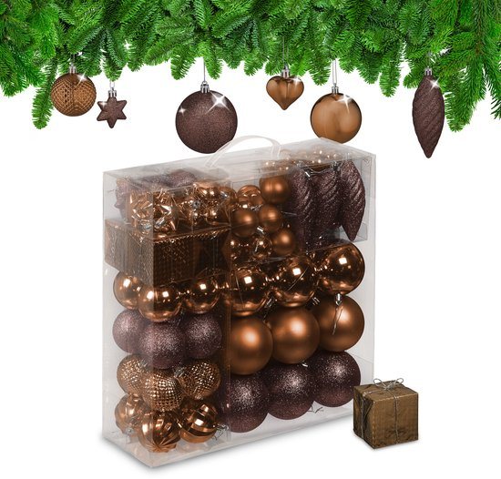 kerstballen - set van 110 - met slinger - plastic - onbreekbaar - bruin