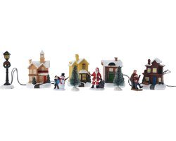 Kerstdorp huisjes en figuurtjes - set 10-delig - met led verlichting - kerstdorpjes