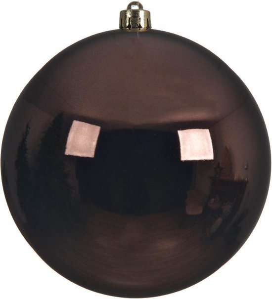 Decoris Kerstbal - donkerbruin - groot - D20 cm - kunststof - glans - kerstversiering