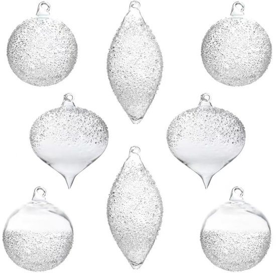Kerstballen Set - Glazen Hangers - Kerstversiering Ophangen - Transparant Glas - 9 Stuks - Doorzichtig