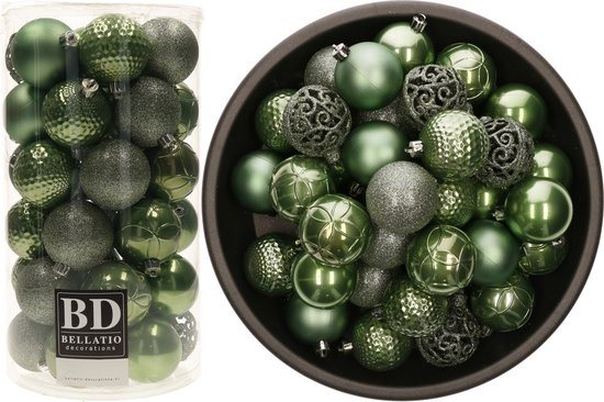 Bellatio Decorations Kerstballen - 74x st - salie groen - D6 cm - kunststof - onbreekbaar - kerstversiering