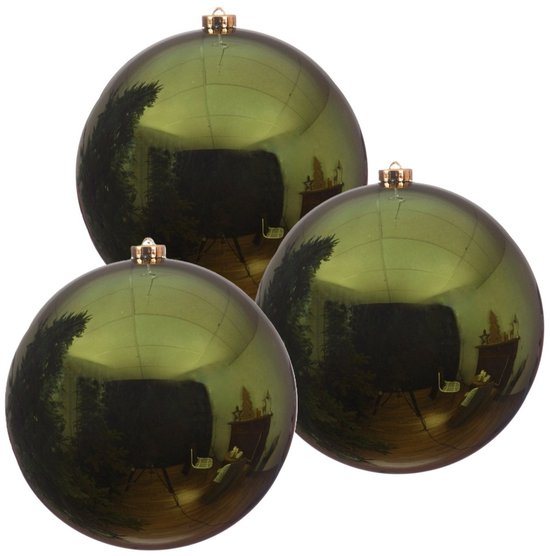 Decoris Kerstbal - 3x - donkergroen - groot - 20 cm - kunststof - glans - kerstversiering