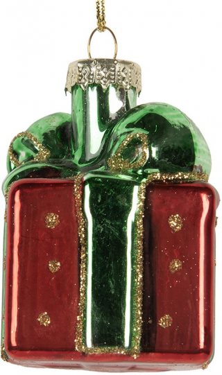 Clayre & Eef Kersthanger Cadeau 4x4x6 cm Rood Glas