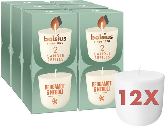 Bolsius - CleanLight - 12 Gegeurde Navullingen - Bergamot & Neroli - Navulbare Geurkaarsen