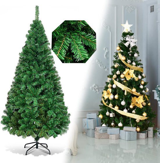 COSTWAY Kunstkerstboom, 180 cm, dennenboom met metalen standaard, pvc-naalden, kunstboom voor Kerstmis, ideaal voor thuis, kantoor, winkels en hotels, groen