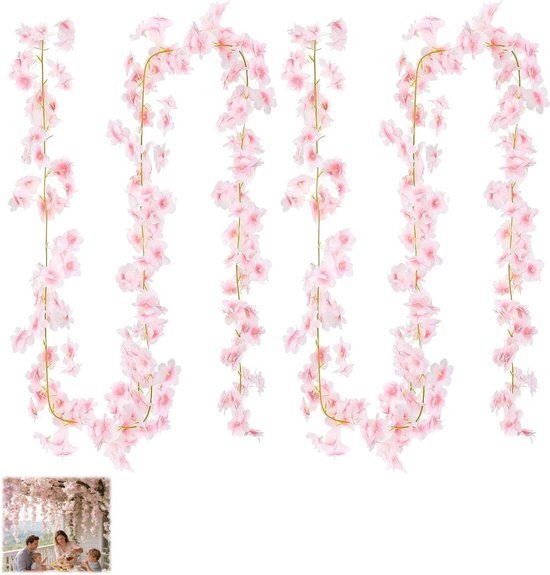 Kersenbloesemslinger Set - Kunstbloemen Slinger - Decoratie Binnen Buiten - Romantische Sfeer - 4x 1.8 Meter - Zwart