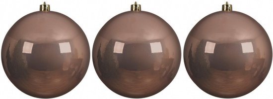 3x Grote zacht terra bruine kunststof kerstballen van 14 cm - glans - zacht terra bruine kerstboom versiering