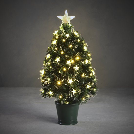 Luca Lighting Mercury Kunstboom met Fibre Optic Verlichting en Piek - Kerstboom met 65 LED en 8 Lichtfuncties - Kerstversiering voor Binnen - H60 x Ø30 cm - Groen