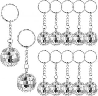 longziming - Disco Ball Sleutelhangers Set - 12 Stuks Spiegelbal Keychain Voor Halloween, Kerst, Bruiloft, Party En Thuis - Retro 1970s DIY Sleutel Accessoires, Zilver