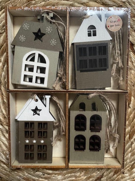 Mooie houten Kerst figuren - Kerststdecoratie - kerstboomversiering - Christmas - Huisjes - Basic - Natuur - Naturel | Decoratie hangers - Hanger - Ornamenten Versiering - Tak - Feestdagen | Peuterspeelzaal - School - Kinderopvang - DH collection