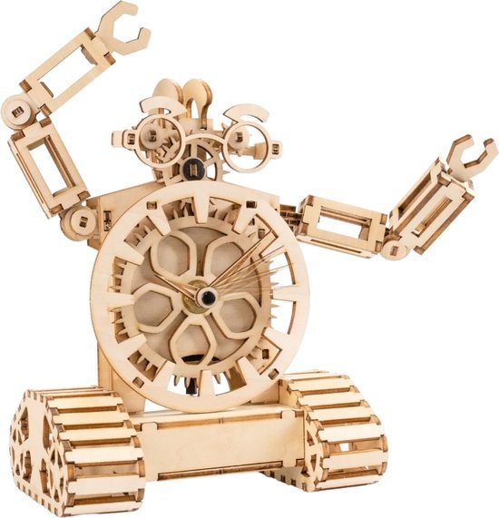 Houten Bouwpakket Robot Klok - Stap-voor-Stap 3D Puzzel - Compleet Bouwpakket met Werkende Klok - Miniatuur Modelbouwpakketten Volwassenen en Kinderen - DIY Robot Speelgoed - Knutselen Jongens en Meisjes - Hobby en Creatief - 157 Stukjes - Crafts&Co