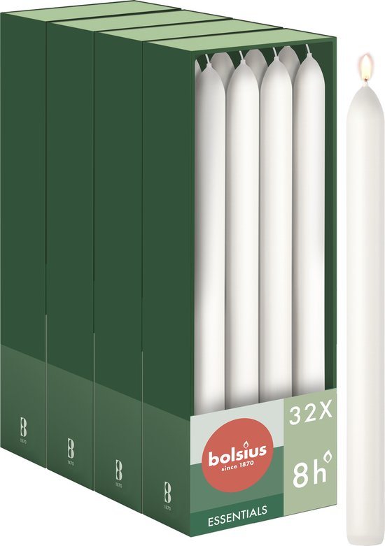 Bolsius - Gladde Dinerkaarsen - 23 cm - 32 stuks - Wit
