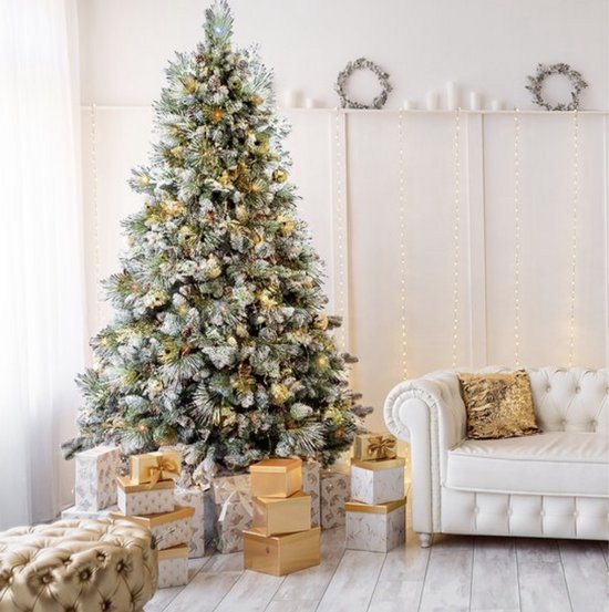 AG Besneeuwde Kunstkerstboom met Verlichting 210 cm – 1150 Takken en 340 Lampjes