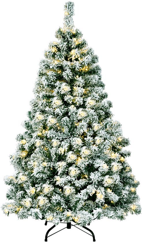 COSTWAY 135/180/225 cm kunstkerstboom voor verlichte sneeuw bedekte scharnierende sparren met 200/250/550 warme led-verlichting, robuuste opvouwbare metalen standaard, hele kerstboom met 400/928/1364