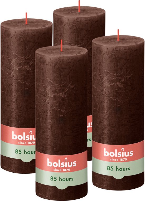 Bolsius - Rustieke Stompkaarsen - 4 Stuks - Bruin - 19cm - 85 branduren