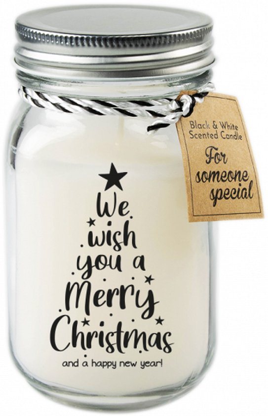 Kaars - We wish you a Merry Christmas - In glazen pot