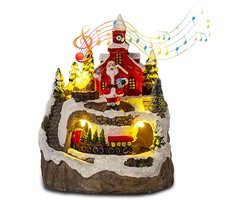 ANMI® Kerst Dorp Huis met LED Verlichting en Muziek, Resin Kerstdorp met Rijdende Trein, Winterdorp Decoratie voor Binnen, Werkt op Batterijen