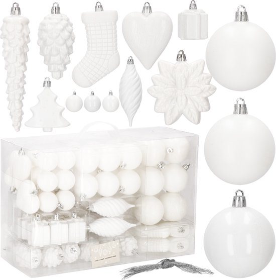 Springos Kerstballen | Kerstversiering | Onbreekbaar | 72 Stuks | Wit