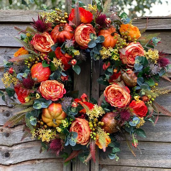 40 cm Herfstkrans - Herfst Decoratie - Herfst Krans - Pompoen Decoratie - Geschikt voor Voordeur, Veranda, Hal en Wanddecoratie