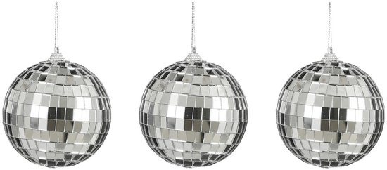 House of Seasons Discobal kerstballen - 3x st- zilver - 8 cm - foam - spiegelbol
