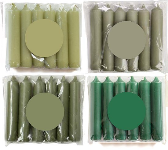 Cactula luxe gekleurde korte dinerkaarsen in Trendy kleuren! 4 pakjes van 6 kaarsen in de kleur Greener 2.1 x 12 cm