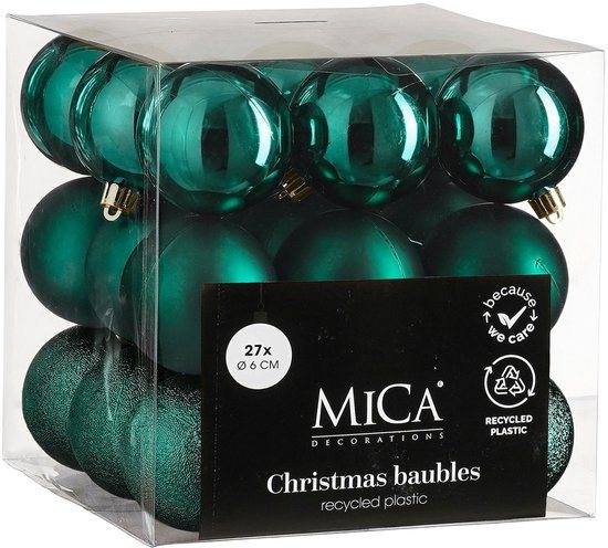 Mica Decorations Kerstballen Set - 27 Stuks - Ø6 cm - Onbreekbaar - Petrol