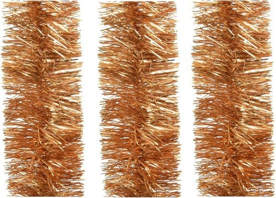3x stuks kerstslingers cognac bruin (amber)  270 x 7 cm - Folie lametta guirlandes/slingers kerstversiering