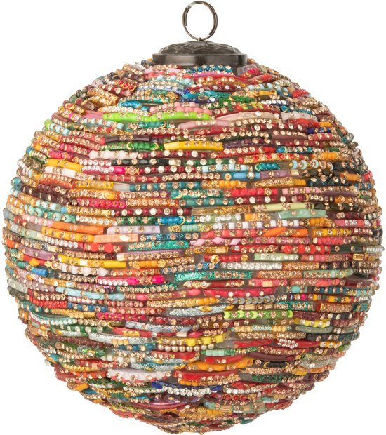 J-Line kerstbal Kralen - glas - rood/goud - large