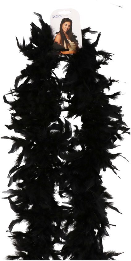 Atosa Kerst boa - veren - zwart - 180 cm - 45 gram - kerstboomversiering - kerstslinger - kerstboa