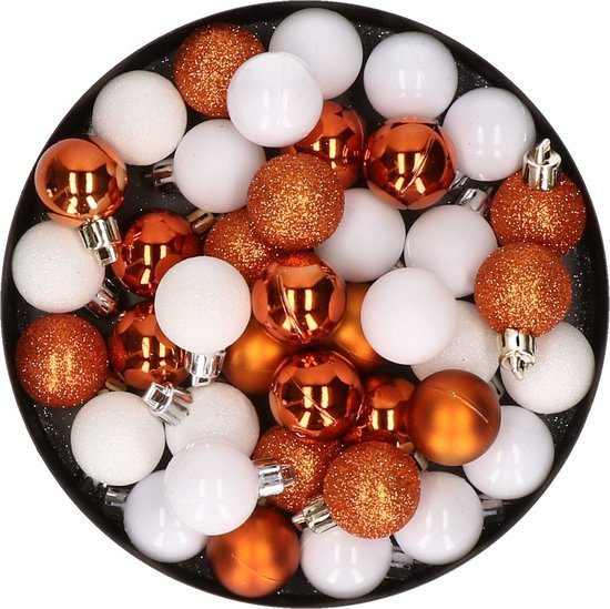 Set van 40x stuks kunststof kerstballen mix wit en oranje 3 cm - Kerstversiering