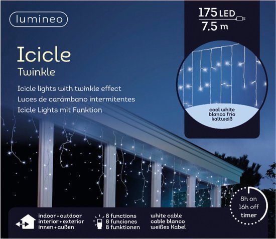 Lumineo Ijspegelverlichting - helder wit -175 led lampjes - buiten - 7,5 m - kerstverlichting