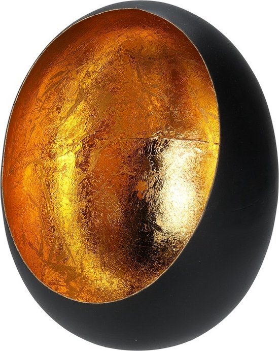 Windlicht - 16 cm - Metaal - Zwart-goud - waxinelichthouders