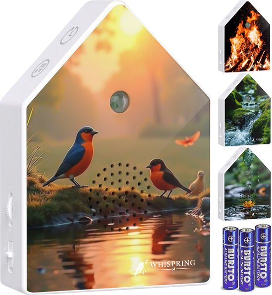 Whispring® Vogelhuisje met Geluid - met Bewegingssensor - Nature Box - Vogelgeluiden Huisje voor op Toilet - Vogeltjes Geluiden op WC - Inclusief Batterijen - 4 Opzetstukjes - Harmony