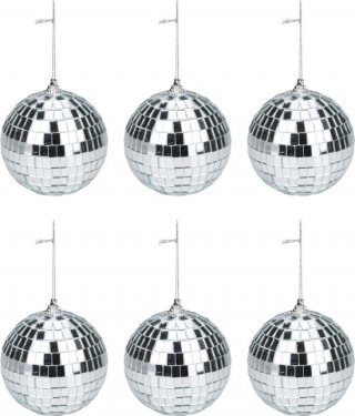 Articasa Disco kerstballen - 6x st - zilver - D6 cm - kunststof - discobol - spiegelbol - discobal