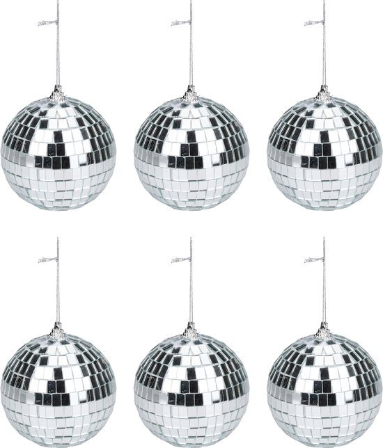 Articasa Disco kerstballen - 6x st - zilver - D6 cm - kunststof - discobol - spiegelbol - discobal