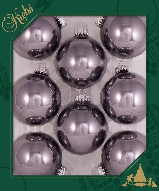 Krebs Kerstballen - 8x stuks - gray purple - glas - 7 cm - glans - kerstboomversiering - luxe